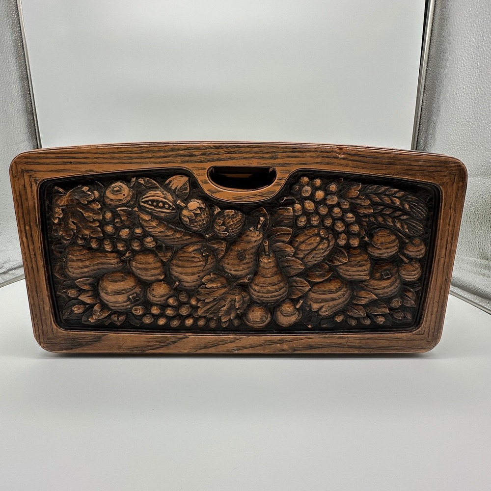 Vintage Burlington Avocado Green Bread Box Faux Wood Fruit Relief 17in Retro